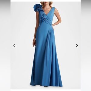 Tadashi Shoji Barlowe Ruffle Shoulder Draped Crepe Gown